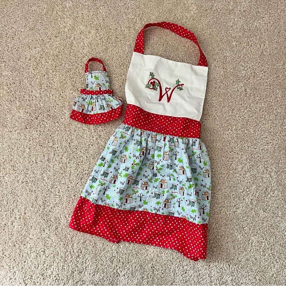 American Girl WellieWishers doll apron and girl sized apron set